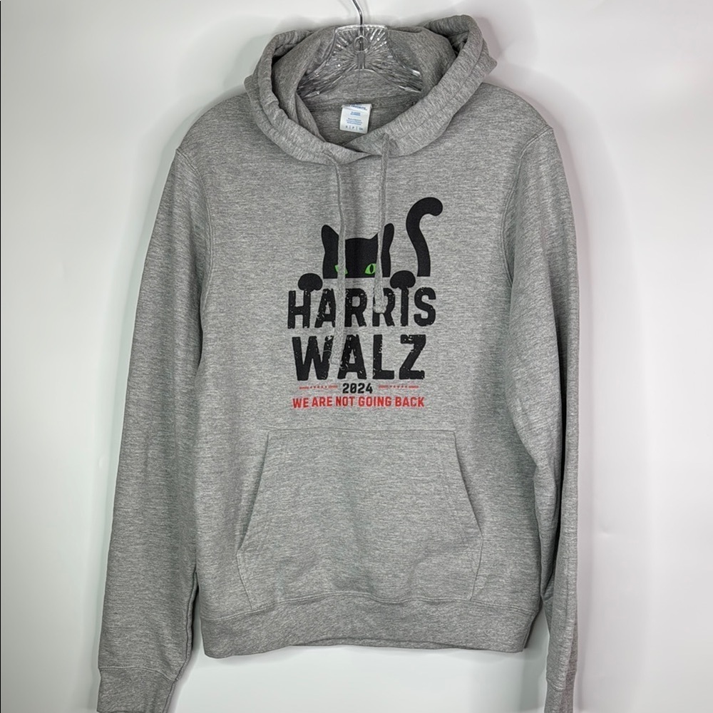 Port & Company Harris Walz 2024 Cat Gray Hooded Sweatshirt Size Small
